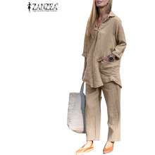ZANZEA Women Vintage Floral Printed Long Sleeve Shirts Commute Leisure Side  Slit Blouse #7