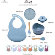 1set/6pcs Silicone Baby Feeding Set With Bib, Bowl, Spoon, Dish